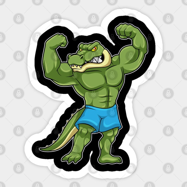 Crocodile as Bodybuilder extreme Sticker by Markus Schnabel